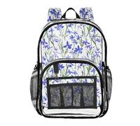 miaozhen Sac à dos transparent pour l'école France Iris Sibirica Beauty Flowers Sacs à livres transparents pour filles Sac transparent robuste