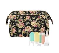 miaozhen Sac de maquillage léger style baroque rétro beige fleurs tendance pochette à bijoux pour grands cosmétiques cosmétiques