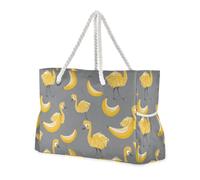 miaozhen Sac de plage compact robuste avec fermeture éclair Childish Emu Bananas Jaune et Gris Sac fourre-tout pour femme avec poches