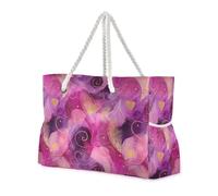 miaozhen Sac de plage de grande capacité avec fermeture éclair, lignes dorées aquarelle, cœurs de pêche, sac fourre-tout pour femme pour le travail avec porte-gobelets sur le côté