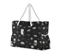 miaozhen Sac de plage imperméable pliable pour voyage avec fermeture éclair Motif chouette Galets Noir Sac de travail pour femme fourre-tout avec poches