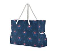miaozhen Sac de plage imperméable pour femme avec fermeture éclair Flor De Mayo Bleu nuit Sac fourre-tout de travail pour femme avec porte-gobelets sur le côté