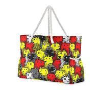 miaozhen Sac de plage portable avec fermeture éclair Motif monstres de dessin animé Rouge et jaune Pour femme avec porte-gobelet Idéal pour les voyages, la piscine, la natation, la plage, les vacances