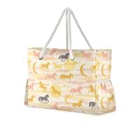 miaozhen Sac de plage résistant au sable pour femme avec fermeture éclair Pony Moon Jaune pastel Grand sac fourre-tout de travail pour femme avec porte-gobelets sur le côté
