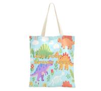 miaozhen Sac en toile personnalisé pour femme Dinosaure Stegosaure Squelette Coloré Bleu Personnalisable Toile Tote Bulk pour Dail