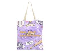 miaozhen Sac fourre-tout personnalisé en toile Softball Just Play Motif violet Sac fourre-tout personnalisé pour un usage quotidien