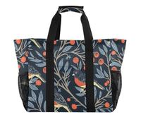 miaozhen Sac fourre-tout pour plage William Morris Motif oiseau Bleu foncé Pliable avec poches et poignées
