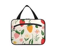 miaozhen Sac fourre-tout rétro à suspendre avec crochet, motif fraises et fleurs sauvages, essentiel de designer pour le voyage, indispensable pour maquillaje L, Crème rétro à la fraise et aux fleurs
