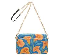 miaozhen Sacs à bandoulière pour femme en cuir végétalien, orange et bleu, lys calla décontractés, sac à bandoulière imperméable pour femme
