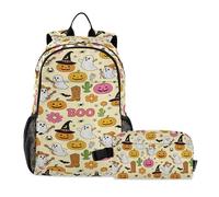 miaozhen Sacs à dos pour garçons avec boîte à déjeuner fantômes effrayants cowboy mignon Halloween livre sac pour garçons 7-10