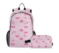 miaozhen Sacs à livres avec boîte à déjeuner pour garçons, nœuds de Noël, sucre d'orge, sac à livres rose et boîte à déjeuner 7-10