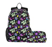miaozhen Sacs à livres pour garçons avec sac à déjeuner Cat Graffiti I'm Back To 80's 18 L/Sac à dos avec boîte à déjeuner pour garçons, âge 8-10 ans, mochilas escolares para ni ? as con lonchera
