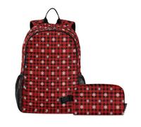 miaozhen Sacs à livres pour garçons avec sac à déjeuner rouge et noir Buffalo Plaid flocon de neige 18 L Sac à dos avec boîte à déjeuner pour garçons, âge 8-10 ans, ensemble de mochila y lonchera para