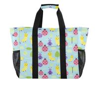miaozhen Sacs de courses résistants à l'eau réutilisables avec poches avant | Sac fourre-tout pour voiture, avec poches, motif Happy Tiny Garden Bleu clair