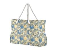 miaozhen Sacs fourre-tout de grande capacité pour les voyages avec fermeture éclair William Morris Vintage Fruit Jaune Bleu Sac fourre-tout pour le travail avec porte-gobelets sur le côté