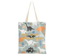 miaozhen Sacs fourre-tout en toile personnalisés Cartoon mignon dinosaure stégosaure brachiosaure squelette gris personnalisable sacs réutilisables pour le travail
