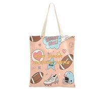 miaozhen Sacs fourre-tout en toile personnalisés pour femmes Rugby Ball Goal Pink Heart Just Play Motif personnalisable Sacs fourre-tout unis pour voyage