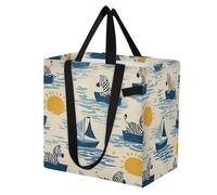 miaozhen Sacs fourre-tout en toile pour la cuisine, les courses, les voyages, les enterrements de vie de jeune fille, cadeaux de fête, océan, zèbres, bateau, bleu