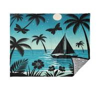 miaozhen Throw Blankey Night Sea Shore Tree Sanglier Jeté de canapé Noir 127 x 178 cm