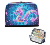 miaozhen Trousse à crayons de grande capacité avec fente pour homme - Motif cachemire élémentaire - Dragon - Bleu et rose