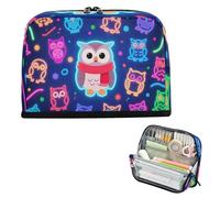 miaozhen Trousse à crayons de grande capacité avec fermeture éclair - Organiseur de papeterie pour adolescent et bureau - Hibou fluo - Bleu foncé - Estuches para lapices