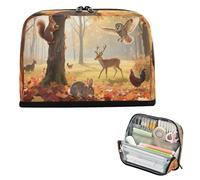 miaozhen Trousse à crayons de grande capacité avec fermeture éclair - Organiseur de rangement pour femme - Pour voyage, automne, safari, animal, cerf, écureuil, lièvre - estuche para lapices nina