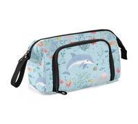 miaozhen Trousse à crayons de grande capacité avec fermeture éclair - Trousse à crayons pour maquillage - Fournitures scolaires Preppy Preppy, animaux de l'océan, dauphin, poisson estuche para lapices