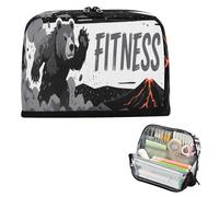 miaozhen Trousse à crayons de grande capacité extensible pour garçons, école, ours de lave volcanique, fitness, gris, noir, estuche para lapices