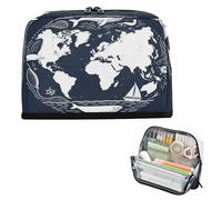 miaozhen Trousse à crayons de grande capacité pour femme - Motif continent africain rétro - Bleu et blanc - Estuches para lapices escolares