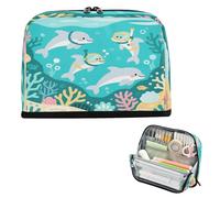 miaozhen Trousse à crayons de grande capacité robuste pour adolescent, bureau, dessin animé, dauphin, plongée verte, bolsa para herramientas