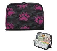 miaozhen Trousse à crayons de grande capacité, trousse de maquillage légère pour infirmière, fournitures scolaires, empreintes de pieds d'animaux, ours, Megenta noir estuches para el colegio