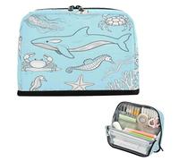 miaozhen Trousse à crayons de grande capacité - Trousse de maquillage simple pour l'école secondaire Preppy - Bleu bébé - Animal sous-marin baleine méduse bolsad para herramientas