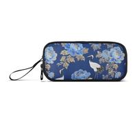 miaozhen Trousse à crayons en nylon avec grue japonaise à fleurs bleues - Bleu marine et doré - Haute capacité - Trousse à crayons - Organiseur de papeterie pour étudiant