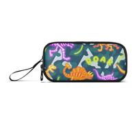 miaozhen Trousse à crayons en nylon avec motif dinosaure rugissant et tête de mort - Jaune et violet - Camouflage - Grande capacité - Fermeture éclair - Pour enfants du lycée