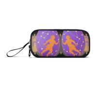 miaozhen Trousse à crayons en nylon Gemini violet à carreaux noirs et dorés grande capacité pour collège scolaire garçons estuche para