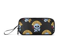 miaozhen Trousse à crayons en nylon pour adolescents - Fausse paillettes - Tête de mort de pirate - Noir - Grande capacité - Fermeture éclair - En maille - Papeterie pour le collège et les adolescents