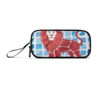 miaozhen Trousse à crayons en nylon pour enfants Motif plumes de lion Bleu Rouge Grande capacité Organisateur Papeterie pour bureau Preppy estuche para