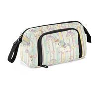 miaozhen Trousse à crayons grande capacité avec poignée, brosse et trousse à crayons pour adolescents, licornes élémentaires, dessin animé cajita para lapices
