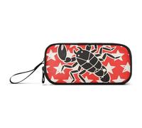 miaozhen Trousse à crayons plate en nylon noir scorpions étoiles rouge blanc grande capacité maille stylo trousse scolaire papeterie scolaire pour hommes estuche para