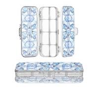 miaozhen Trousse à crayons transparente double couche de luxe avec motif géométrique bleu transparent Faux cristal Trousse rigide pour fournitures de papeterie avec bouton-pression et couvercle