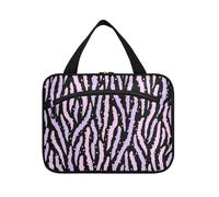 miaozhen Trousse de maquillage à suspendre violette noire avec compartiments avec crochet, design portable pour voyage de croisière, bolsas de maquillaje para mujer L, violet/noir, Moderne