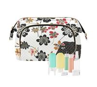 miaozhen Trousse de maquillage blanche avec fermeture éclair pour femme, motif éléphants bohémiens, fleurs, trousse de voyage pour maquillage, fleurs d'éléphants bohèmes blanches, Moderne