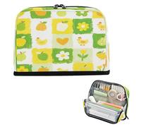 miaozhen Trousse de maquillage de grande capacité avec fermeture éclair - Pour homme et maternelle - Jolie fleur à carreaux jaune-vert - Estuche para lapices de nino