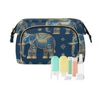 miaozhen Trousse de maquillage style nordique avec motif éléphants dorés et bleus avec fermeture éclair pour femme - Portefeuille pour articles personnels