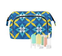 miaozhen Trousse de maquillage vintage japonaise bleue et jaune à suspendre pour femme, porte-monnaie pour articles personnels, Fleurs vintage japonaises bleues et jaunes, Moderne