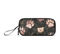 miaozhen Trousse de rangement en nylon rose doré rose motif patte d'ours camouflage grande capacité fermeture éclair maille trousse scolaire papeterie bureau adultes estuche para