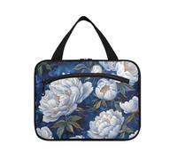 miaozhen Trousse de toilette de voyage vintage à suspendre avec crochet, motif pivoine blanche, design mignon pour voyage de croisière, bolso de maquillaje para mujer L, Fleurs de pivoine blanches