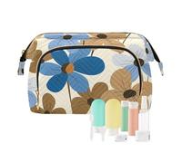 miaozhen Trousse de toilette rétro à fleurs bleues et marron pour maquillage, Fleurs rétro bleu marron, Moderne