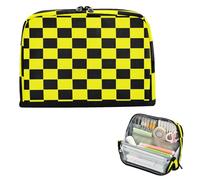 miaozhen Trousse de transport de grande capacité, trousse de maquillage, trousse multifonction pour enseignant, lycée, carreaux de buffle, noir et jaune, estuches para el colegio