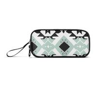 miaozhen Trousse scolaire en nylon noir et blanc Illustration Design aztèque Menthe Grande capacité Fermeture Éclair Trousse papeterie pour homme élémentaire estuche para